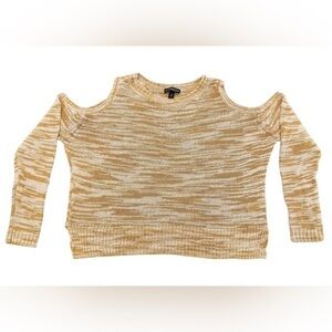 Express Womens Mustard Yellow White Space Dye Cold Shoulder Sweater XS